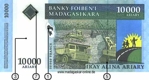 R&uuml;ckseite des neuen 10000 Ariary Geldscheines